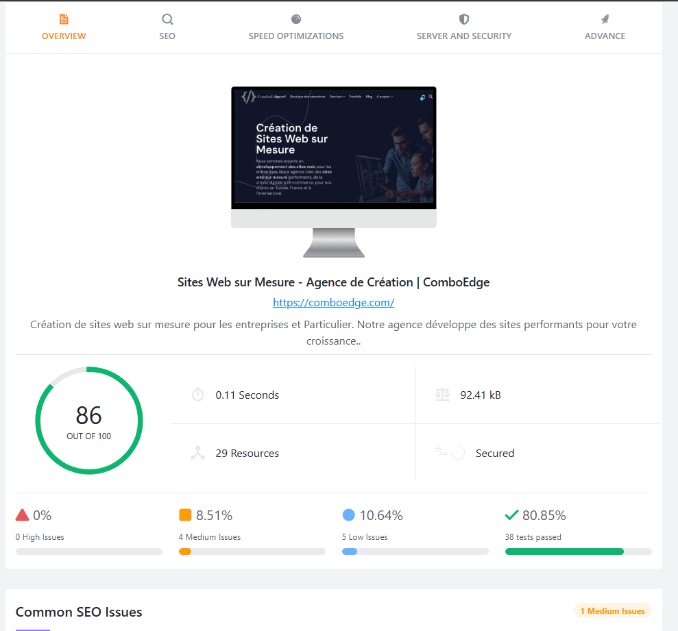 Exemple d'un outil SEO sur la plateforme en ligne Cyber Tools.