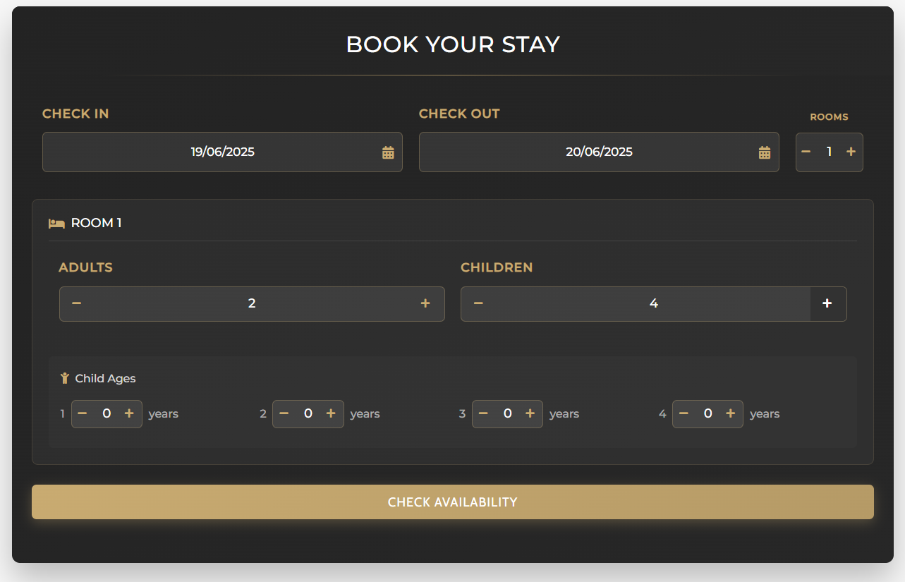 Formulaire de notre plugin de réservation d'hôtel pour WordPress.