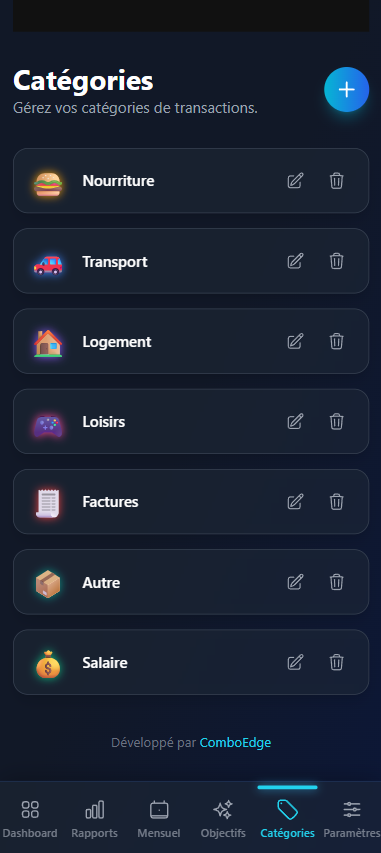 Page d'ajout une nouvelle categorie de notre application de budget sur mesure.