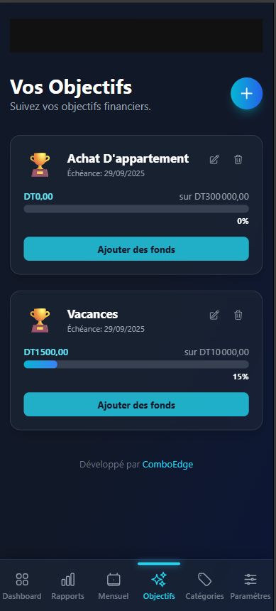 Page de objectif de notre application de budget sur mesure.
