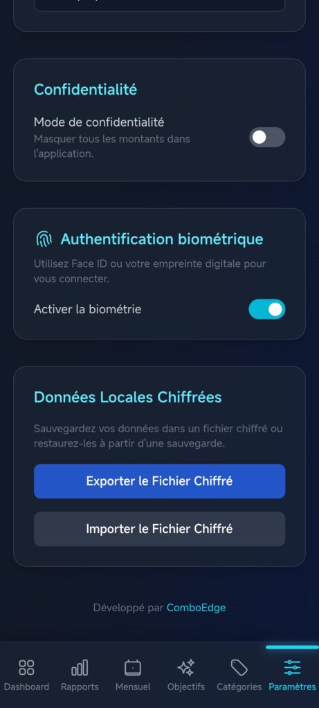 Page d'activation de securité biometric de notre application de budget sur mesure.