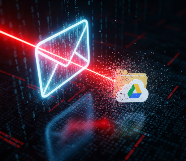 Illustration d'une attaque zero-click sur Gmail causant la suppression de données Google Drive via une faille IA.